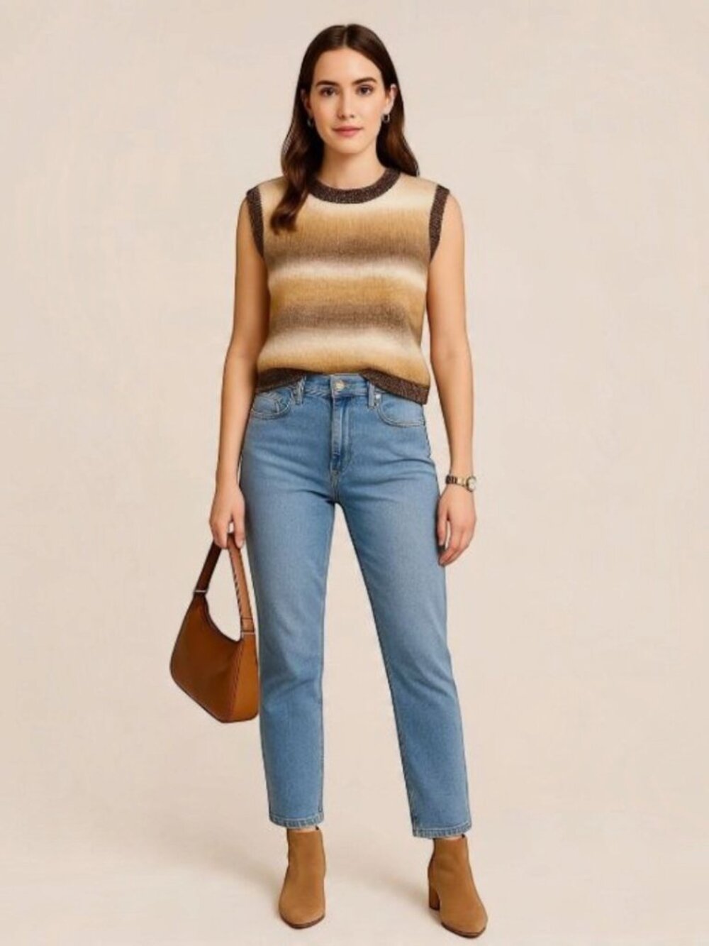 Marled Reunited Clothing Gradient Spacedye Knit Sweater Vest Ombre Brown M NWOT